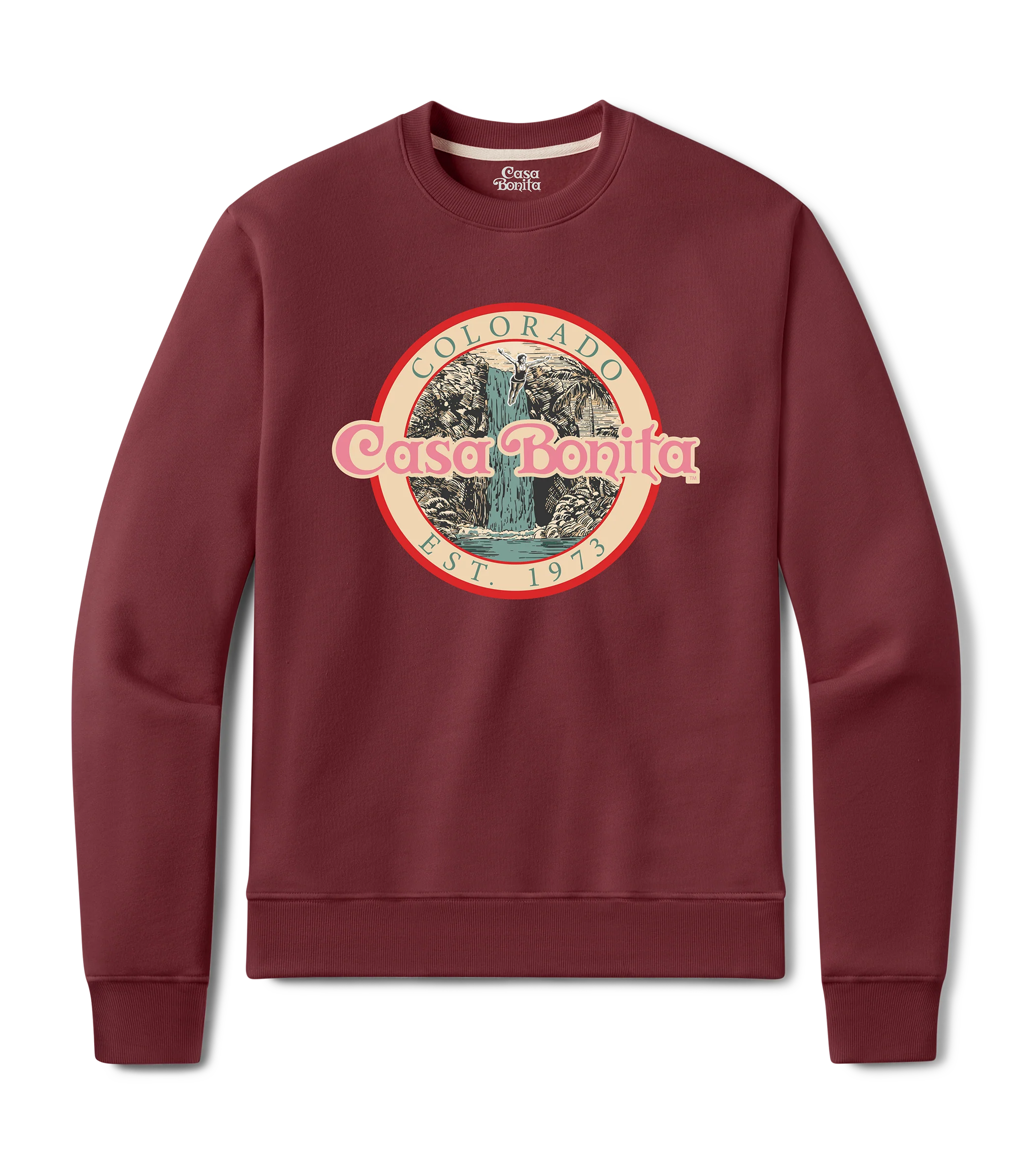 Casa Bonita Maroon Vintage Waterfall Crewneck Sweatshirt